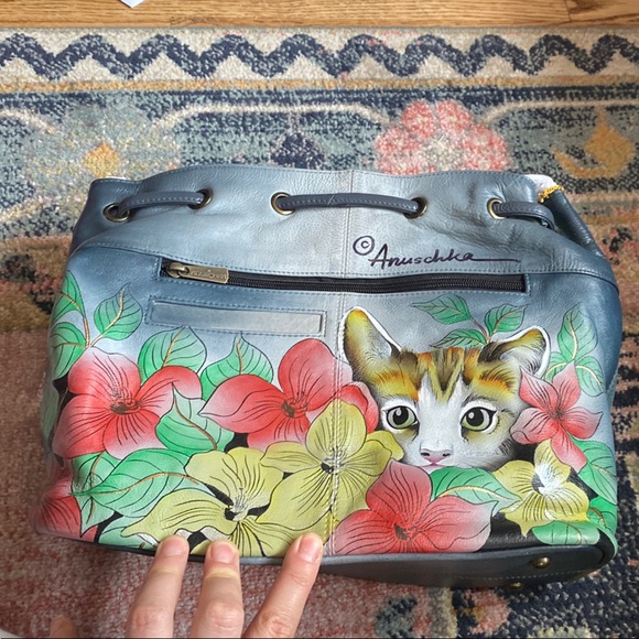 Anuschka Gray Painted Leather Bag - Picture 7 of 8